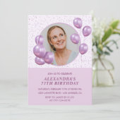 77歳の誕生日招待状フォトパープルバルーン 招待状 (スタンド正面)