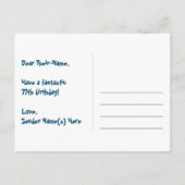 77歳の誕生日 – 楽しい花火模様 + レインボー 77 ポストカード (裏面)