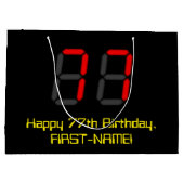77歳の誕生日:赤い電卓風デザインの「77」+名前 ラージペーパーバッグ (裏面)