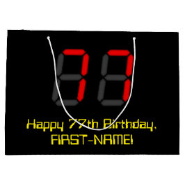 77歳の誕生日：赤い電卓風デザインの「77」+名前 ラージペーパーバッグ