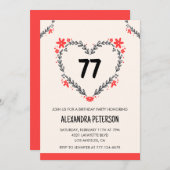 77歳モダンの誕生日の年齢フローラハート 招待状 (正面/裏面)