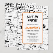 77歳モダンの誕生日招待状メンズグラフィティ 招待状 (正面/裏面)