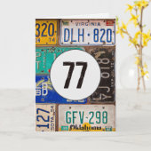 77番目の誕生日カード用Rustyライセンスプレート カード (黄色い花)