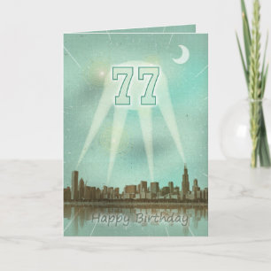 77番目の誕生日カード(都市とスポットライト付き) カード