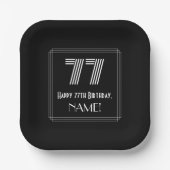 77番目の誕生日—アールデコインスパイアの見た目は「77」 +名前 ペーパープレート (正面)