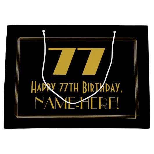 77番目の誕生日:インスパイアアールデコの「77」の外観と名前 ラージペーパーバッグ (正面)