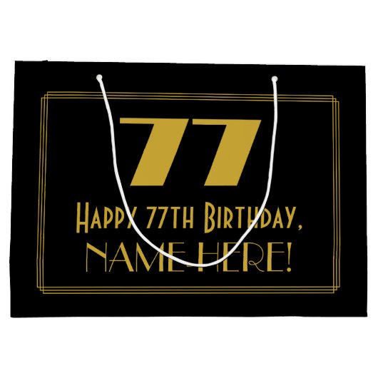 77番目の誕生日:インスパイアアールデコの「77」の外観と名前 ラージペーパーバッグ (裏面)