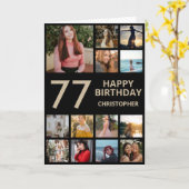 77誕生日フォトコラージュ13写真ブラック&金ゴールド カード (黄色い花)