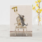 77誕生日風船とタビーキャット カード (黄色い花)