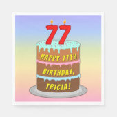 77誕生日:おもしろいケーキとキャンドル+名前をカスタムする スタンダードランチョンナプキン (正面)
