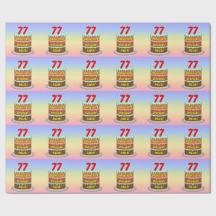 77誕生日:おもしろいケーキとキャンドル+名前をカスタムする ラッピングペーパー