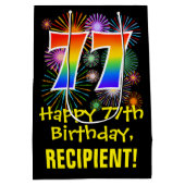 77誕生日:おもしろい花火パターン+虹77 ミディアムペーパーバッグ (裏面)