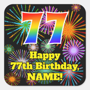 77誕生日:おもしろい花火ルック、虹# 77 スクエアシール