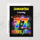 77誕生日-おもしろい花火、レインボールック"77" ポストカード (正面/裏面)