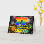 77誕生日:おもしろい、お祝カラフルい花火 カード (黄色い花)