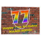 77誕生日:おもしろい、グラフィティインスパイアレインボーー# 77 ラージペーパーバッグ (裏面)