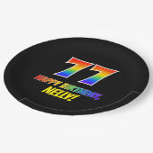 77誕生日:はっきりした,おもしろい,シンプル虹, 77 ペーパープレート (アングル)