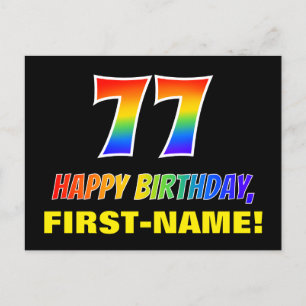 77誕生日:はっきりした,おもしろい,シンプル虹， 77 ポストカード