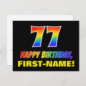 77誕生日:はっきりした,おもしろい,シンプル虹, 77 ポストカード (正面/裏面)