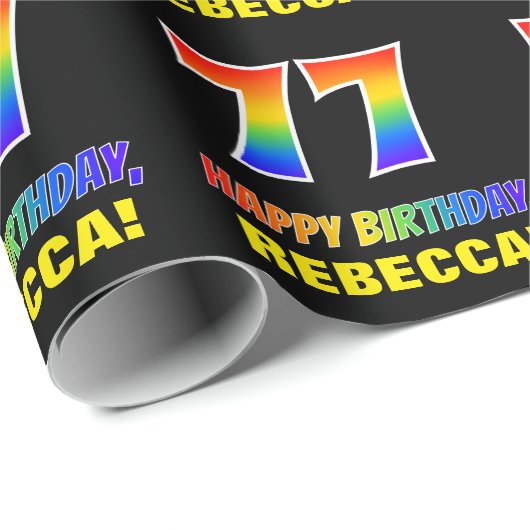 77誕生日:はっきりした,おもしろい,シンプル虹, 77 ラッピングペーパー (ロールコーナー)