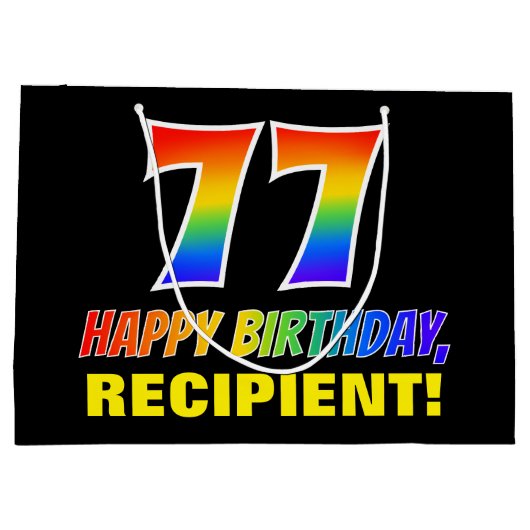 77誕生日:はっきりした,おもしろい,シンプル虹, 77 ラージペーパーバッグ (裏面)