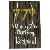 77誕生日:エレガントフェイク金ゴールドルック#,フェイク Wood ミディアムペーパーバッグ (正面)