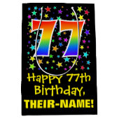 77誕生日:カラフルスターズパターン&レインボー77 ミディアムペーパーバッグ (正面)