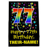 77誕生日:カラフルスターズパターン&レインボー77 ミディアムペーパーバッグ (裏面)