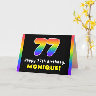 77誕生日:カラフルレインボー# 77,名前をカスタムする カード