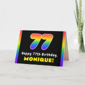 77誕生日:カラフルレインボー# 77,名前をカスタムする カード (正面)