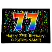 77誕生日-カラフル音楽シンボルRainbow 77 ラージペーパーバッグ (正面)