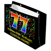 77誕生日-カラフル音楽シンボルRainbow 77 ラージペーパーバッグ (正面アングル)