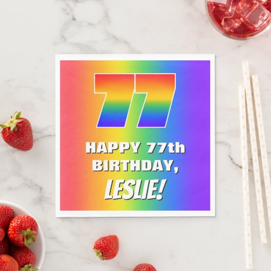 77誕生日: カラフル、おもしろいレインボーパターン# 77 スタンダードランチョンナプキン (インサイチュ)
