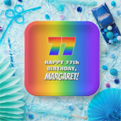 77誕生日: カラフル、おもしろいレインボーパターン# 77 ペーパープレート (パーティー)