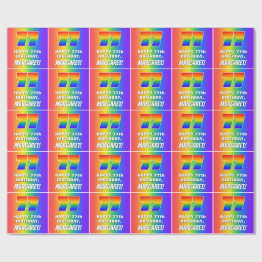77誕生日: カラフル、おもしろいレインボーパターン# 77 ラッピングペーパー (フラット)