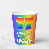 77誕生日: カラフル、おもしろいレインボーパターン# 77 紙コップ (裏面)
