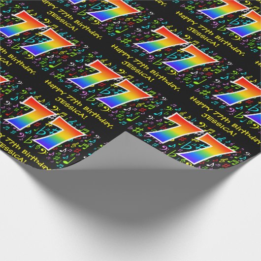 77誕生日:カラフルMusic Symbols, Rainbow 77 ラッピングペーパー (角)