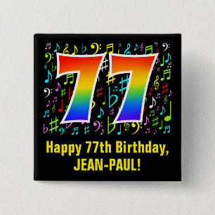 77誕生日:カラフルMusic Symbols, Rainbow 77 缶バッジ