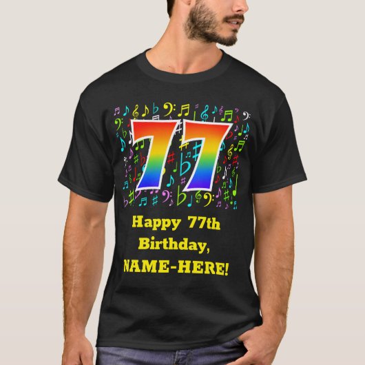 77誕生日:カラフルMusic Symbols, Rainbow 77 Tシャツ (正面)