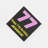 77誕生日:ピンクストライプのハートと「77」 +名前 スタンダードランチョンナプキン (角)