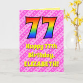 77誕生日:ピンクストライプのハート、レインボー# 77 カード (黄色い花)