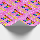 77誕生日：ピンクストライプのハート、レインボー# 77 ラッピングペーパー (角)