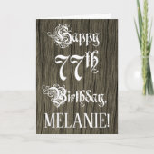 77誕生日:ファンシー、エレガント文字フェイク、Wood Look カード (正面)