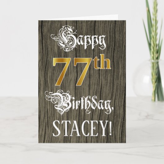 77誕生日:フェイク金ゴールドルック+木フェイク模様 カード (正面)