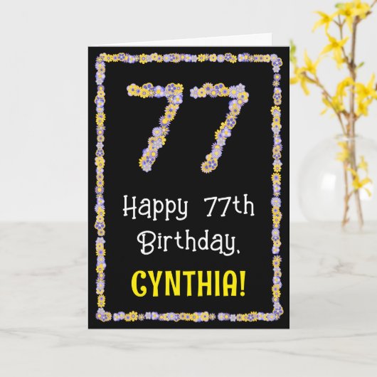 77誕生日:フローラ花数名前をカスタムする カード (黄色い花)