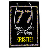 77誕生日:フローラ花数名前をカスタムする ミディアムペーパーバッグ (正面)