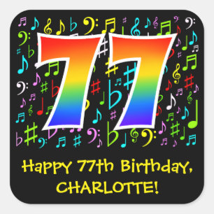 77誕生日:ミュージカラフルックシンボル，レインボー77 スクエアシール