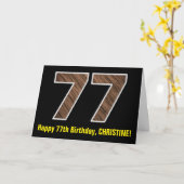 77誕生日:名前+フェイク木目パターン「77」 カード (黄色い花)