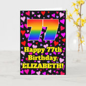 77誕生日:愛するハートパターン、虹# 77 カード (黄色い花)