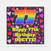 77誕生日：愛するハートパターン、虹# 77 スタンダードランチョンナプキン (正面)